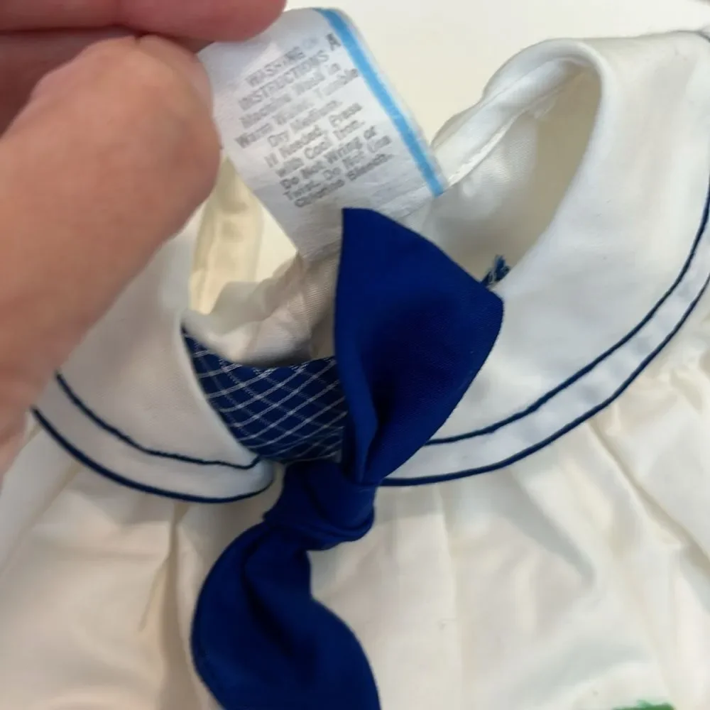 Vintage Pinafore Collared Sailboat Summer Dress 12M